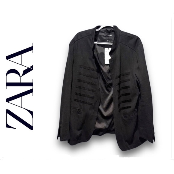Zara Other - ZARA Men’s Black Band Leader Artist LINEN Blazer EX LG -runs small